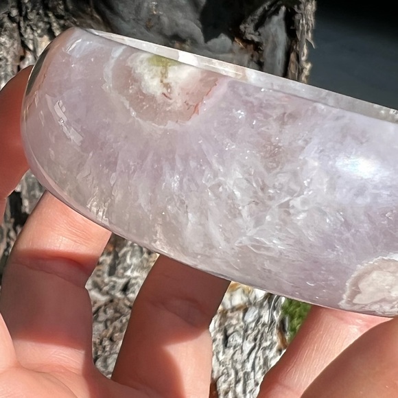 RARE Amethyst Flower Agate Bangle Bracelet - Picture 5 of 16